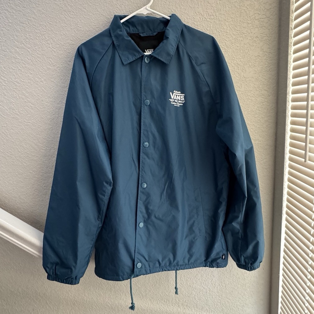 Vans Off The Wall Custom Classic Mens X-Large Windbreaker Snap Teal Blue Jacket